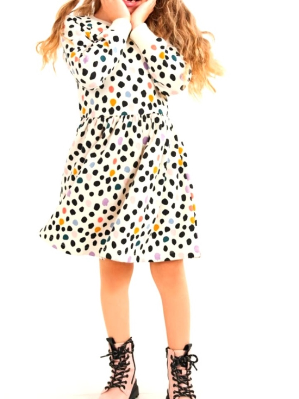 Hannah Andersson | Long Sleeve French Terry  Dress | Terrazzo Spotted | US 5